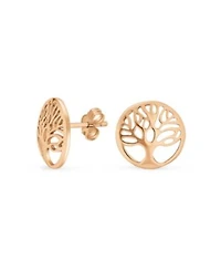 Bling Jewelry Small Round Circle Family Tree Of Life Stud Earrings Nature Wishing Tree Rose Gold Plated .925 Sterling Silver