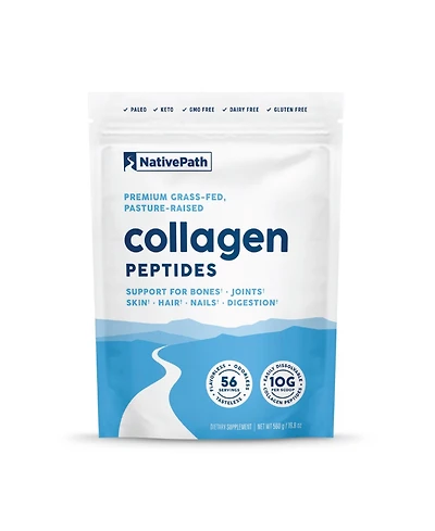 NativePath Collagen Peptides Protein - Hydrolyzed Type 1 & 3 Collagen Powder for Skin, Hair, Nails - 19.8 oz (56 Servings)