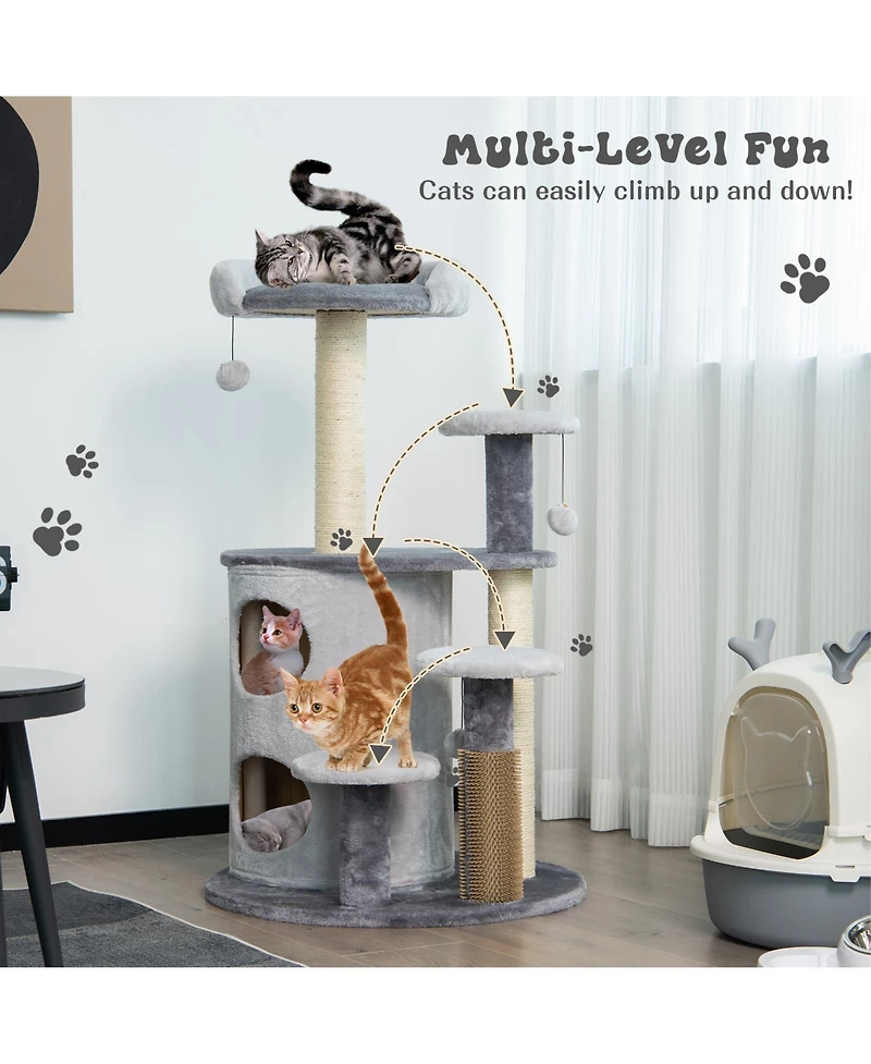 Sugift 40 Inch Cat Tree Tower Multi-Level Activity Tree with 2-Tier Cat-Hole Condo