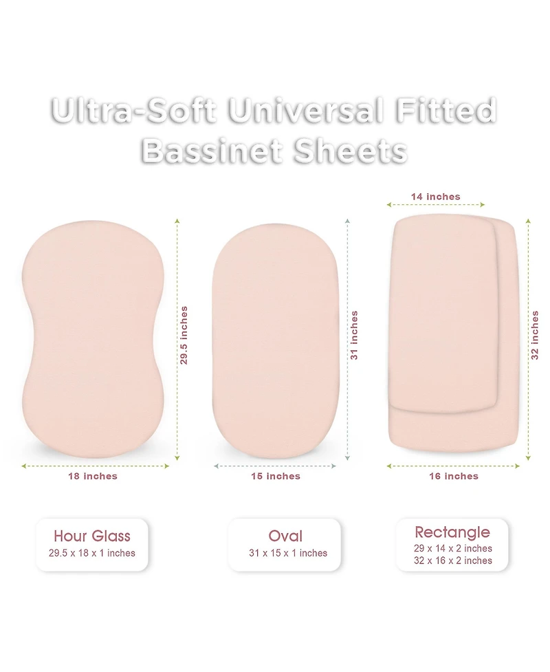Bublo Baby Bassinet Sheet Set for Boy and Girl, 3 Pack, Universal Fitted Oval, Hourglass & Rectangle Mattress, Sheets.