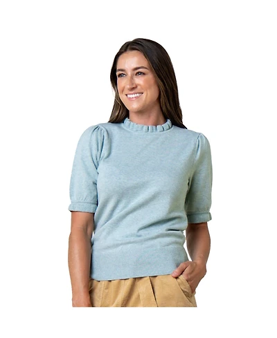 Hope & Henry Women's Organic Puff Sleeve Ruffle Edge Sweater