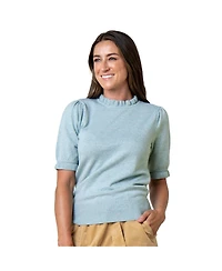 Hope & Henry Women's Organic Puff Sleeve Ruffle Edge Sweater