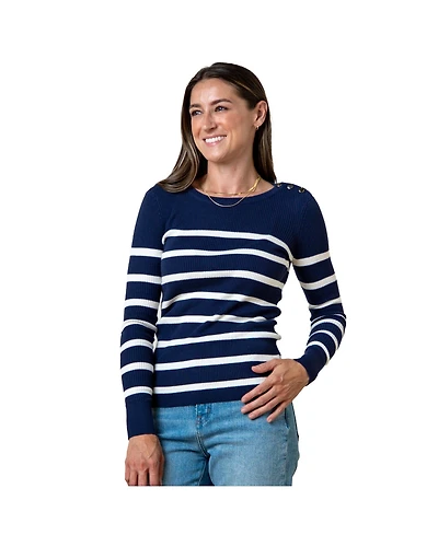 Hope & Henry Women's Long Sleeve Breton Button Sweater Made from Organic Cotton