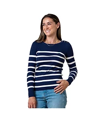 Hope & Henry Women's Long Sleeve Breton Button Sweater Made from Organic Cotton
