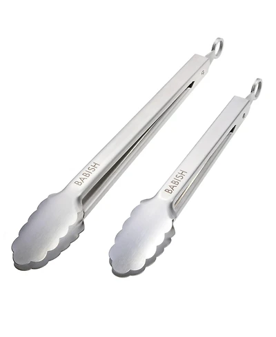 Babish 12" & 9" Locking Kitchen Tong Set, Stainless Steel
