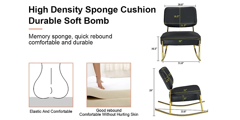 Pu Rocking Chair with Cushioned Seat and Gold Legs