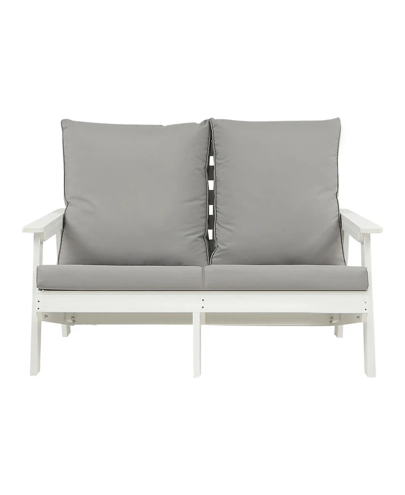 Streamdale Loveseat with Cushion, Wood Grain Outdoor Garden Sofa, White/Grey