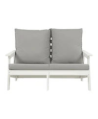 Streamdale Loveseat with Cushion, Wood Grain Outdoor Garden Sofa, White/Grey
