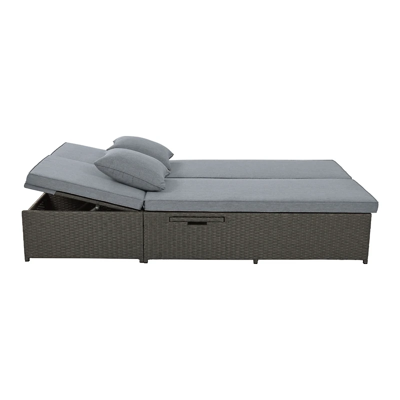 Streamdale Furniture Gray Wicker Rattan Double Sunbed Recliners for 2