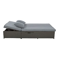 Streamdale Furniture Gray Wicker Rattan Double Sunbed Recliners for 2