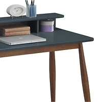 Simplie Fun Mid-Century Modern Wood Writing Desk with Hutch, Grey