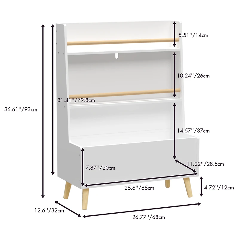 Streamdale Sturdy Kids Bookshelf w/ Storage Bin & Wall Anchor White 2-Tier
