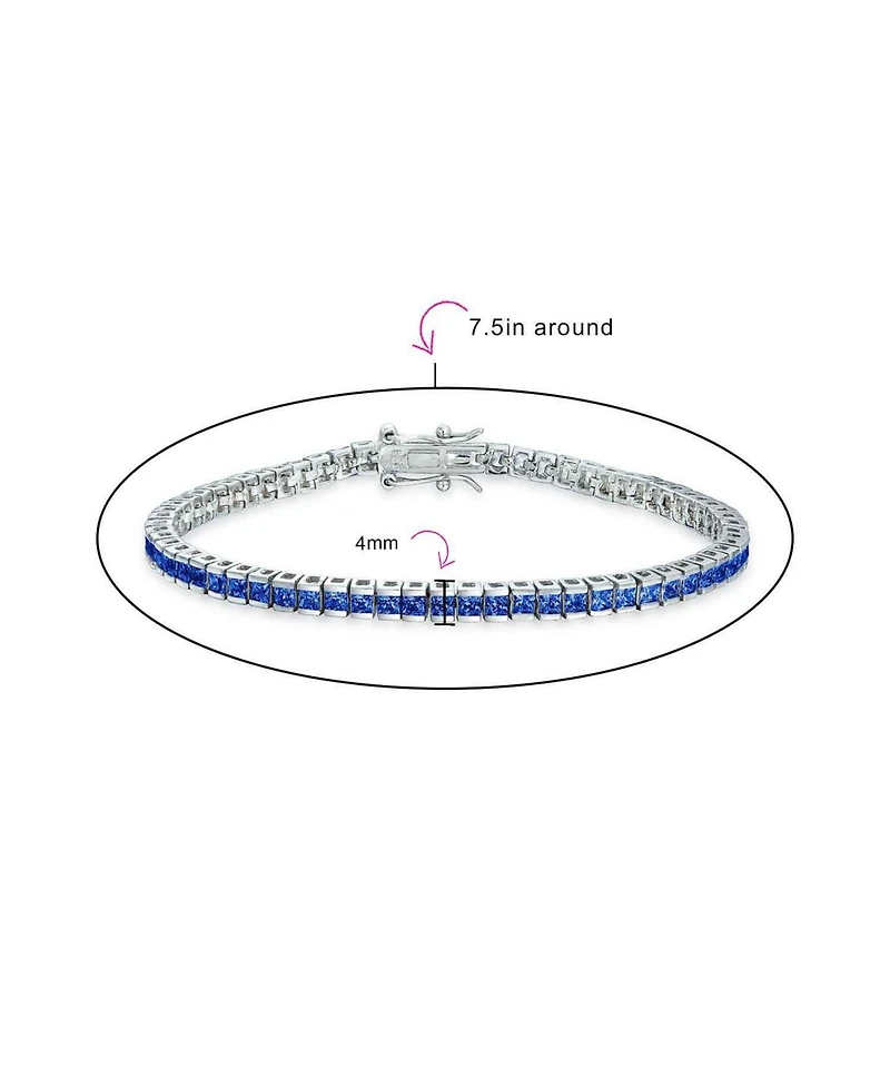 Bling Jewelry 10CT Simple Classic Cubic Zirconia Square Royal Blue Princess Cut Cz Tennis Bracelet Prom Sterling Silver