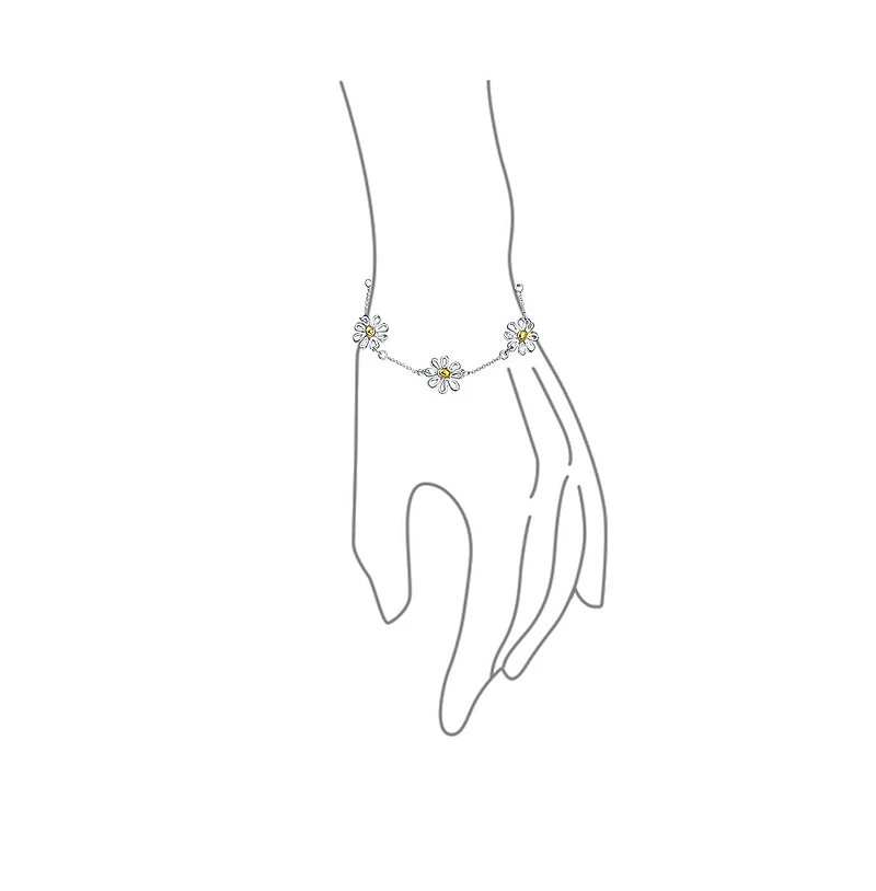 Bling Jewelry Summer Spring Time Two Tone Station Sunflower Daisy Flower Charm Bracelet Yellow Gold Plated Sterling Silver