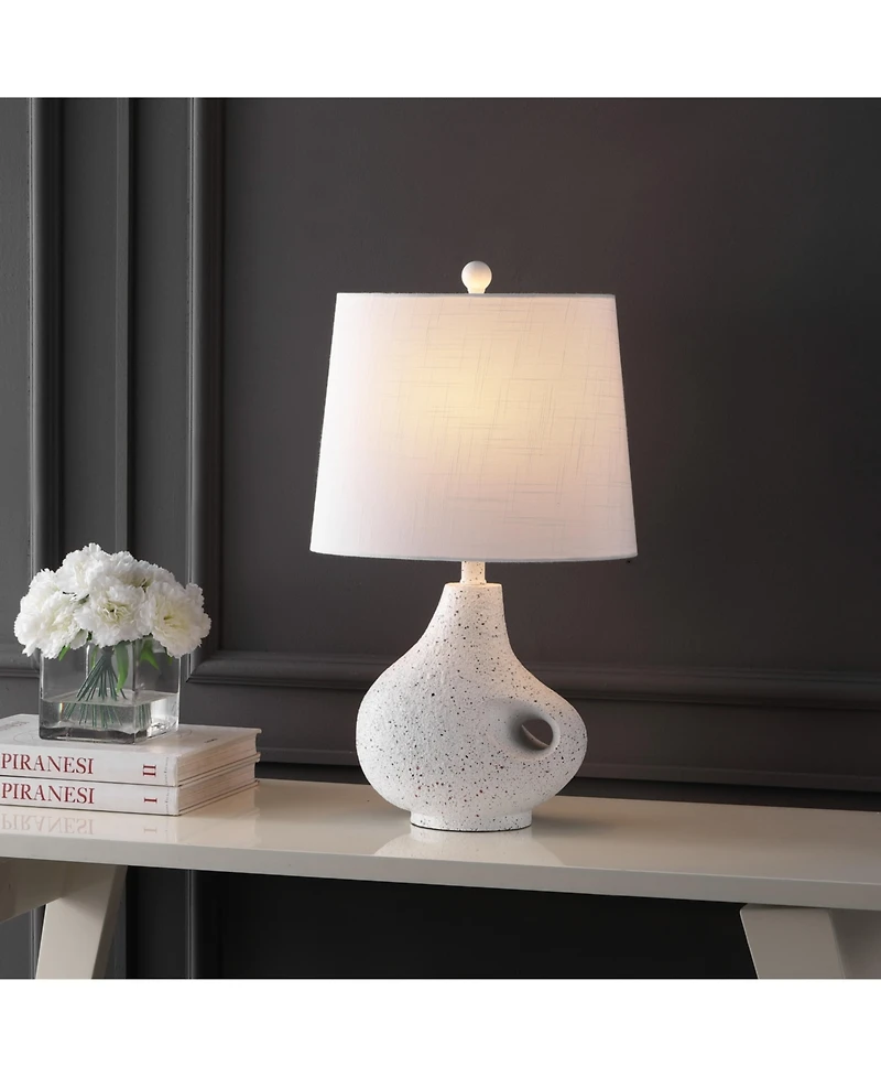 Jonathan Y Charlotte 24" Minimalist Designer Iron/Resin Oval Shade Led Table Lamp, White Terrazzo