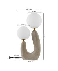 Jonathan Y Oona 18" 2-Light Mid-Century Scandinavian Resin/Iron/Frosted Glass Cactus Led Table Lamp, Gray Wood Finish