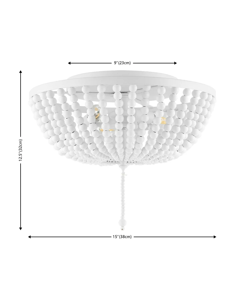 Jonathan Y Allison 15" 3-Light Shabby Chic Farmhouse Wood Beaded/Metal Led Flush Mount, White