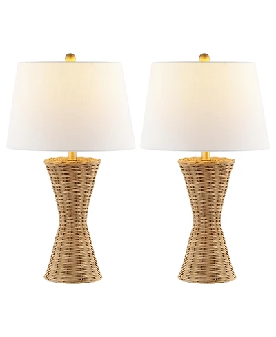 Jonathan Y Laura 27" Coastal Designer Iron/Rattan Wicker Led Table Lamp, Natural (Set of 2)