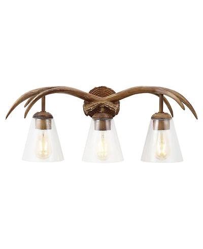 Jonathan Y Wyatt 25.5" 3-Light Southwestern Bohemian Resin/Seeded Glass Faux Antler Led Vanity Light, Brown Wood Finish