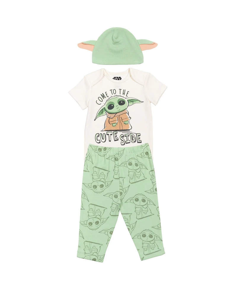 Star Wars Baby Boys The Mandalorian Bodysuit Pants and Hat 3 Piece Outfit Set Newborn to