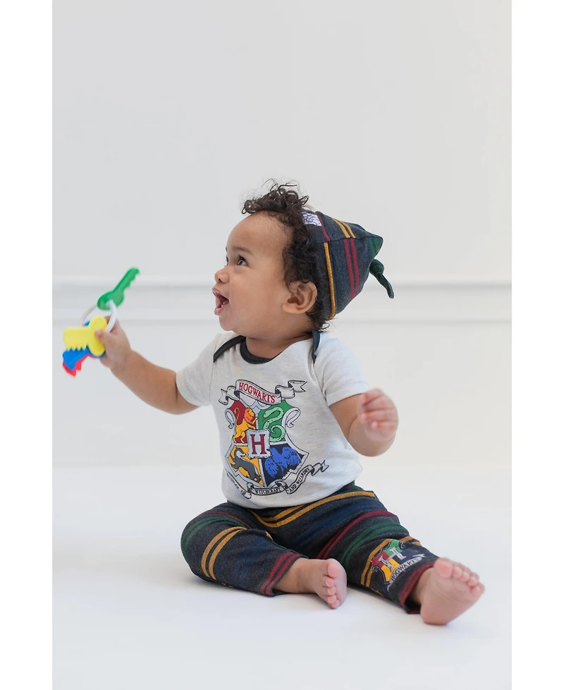 Harry Potter Baby Boys Gryffindor Hufflepuff Ravenclaw Bodysuit Pants and Hat 3 Piece Outfit Set Newborn to