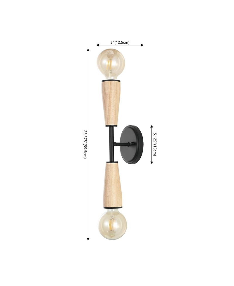 Jonathan Y Katia 5.13" 2-Light Modern Designer Iron/Wood Double Sided Hourglass Led Sconce, Light Brown/Black