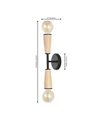 Jonathan Y Katia 5.13" 2-Light Modern Designer Iron/Wood Double Sided Hourglass Led Sconce, Light Brown/Black