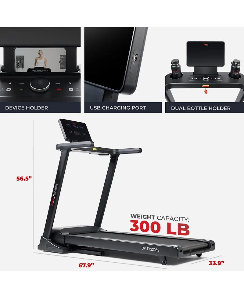 Sunny Health & Fitness Astra Elite Advanced Brushless Motor Treadmill with 15-Level Auto Incline, Wide Running Deck & Exclusive SunnyFit App Bluetooth