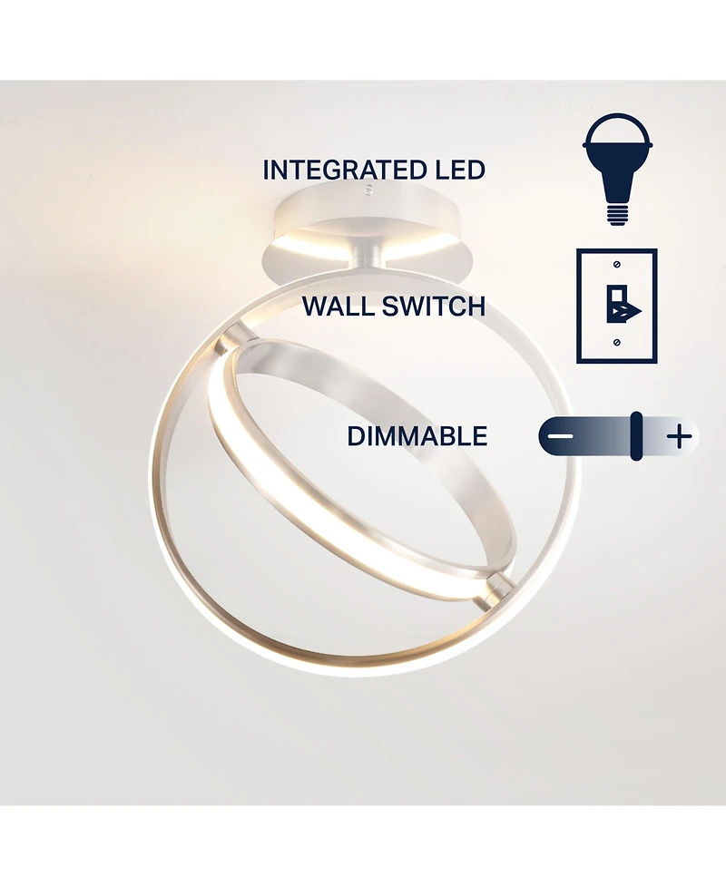 Jonathan Y Nicole 14.25" 2-Light Modern Minimalist Aluminum Ring Integrated Led Semi Flush Mount, Black