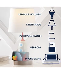 Jonathan Y Houston 17.5" Coastal Style Iron/Resin Rocket Led Kids' Table Lamp with Phone Stand and Usb Charging Port, Multi-Color