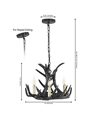 Jonathan Y Nelle 18" Adjustable Resin Antler 3-Light Dimmable Led Chandelier, Black