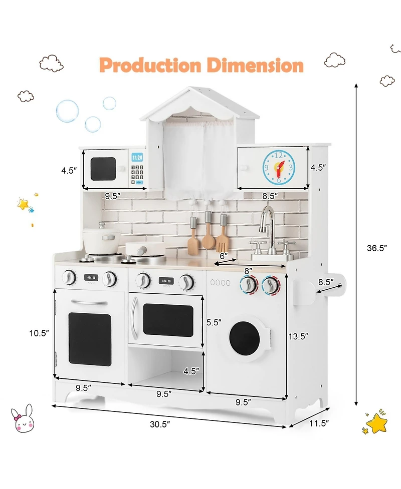 Skonyon Wooden Kids Kitchen with Washing Machine