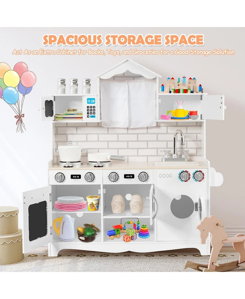 Skonyon Wooden Kids Kitchen with Washing Machine