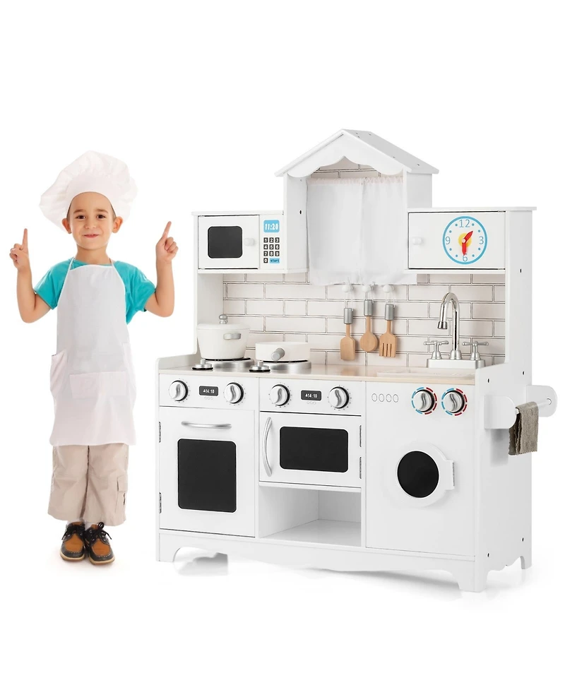 Skonyon Wooden Kids Kitchen with Washing Machine