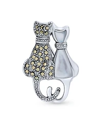Bling Jewelry Black & White Marcasite Cat Brooche Pin Sterling Silver Pearl & Onyx