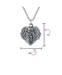 Bling Jewelry Dome Large Guardian Angel Wing Feathered Heart Shaped Photo Locket Holds Photos Pictures Oxidized Silver Necklace Pendant