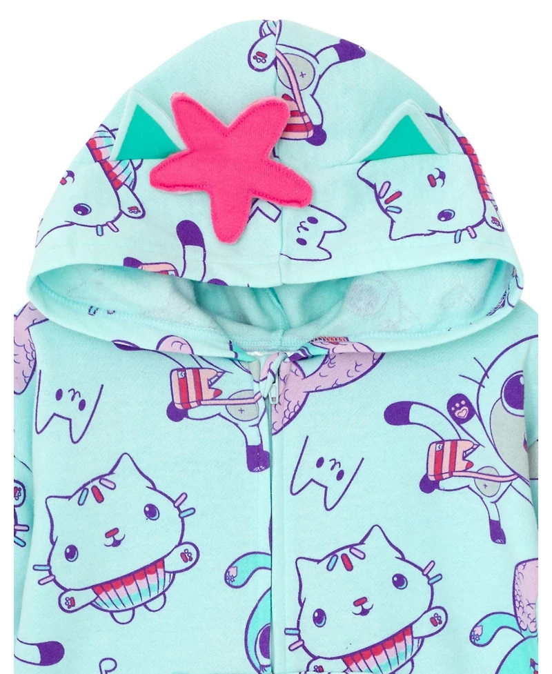 Dreamworks Gabby's Dollhouse Girls Pandy Paws Cakey Cat MerCat Fleece Zip Up Coverall to