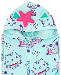 Dreamworks Gabby's Dollhouse Girls Pandy Paws Cakey Cat MerCat Fleece Zip Up Coverall to