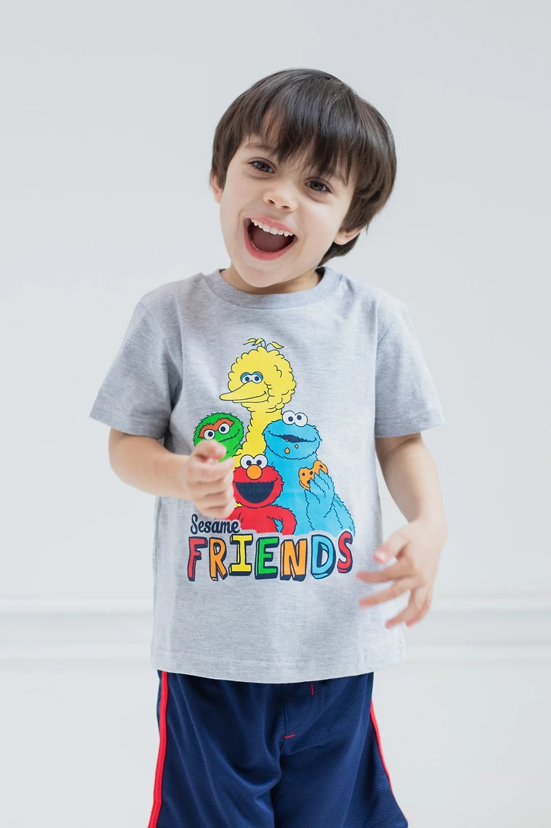 Sesame Street Little Boys Elmo's Book of Friends 2 Pack T-Shirts and Board Book Set