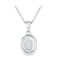 Bling Jewelry Elegant Cz Accent Halo Solitaire White Rainbow Created Opal Oval Necklace Pendant .925 Sterling Silver