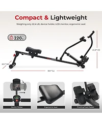 Sunny Health & Fitness Smart Compact Hydraulic Rower &with 12 Levels Resistance and Free SunnyFit App Via Bluetooth