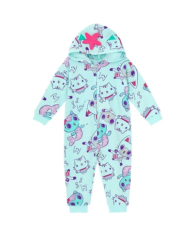 Dreamworks Gabby's Dollhouse Toddler Girls Pandy Paws Cakey Cat MerCat Fleece Zip Up Coverall to