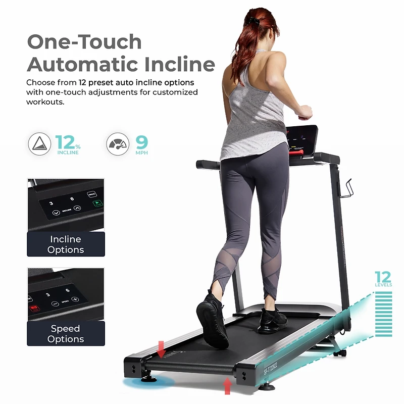 Sunny Health & Fitness Interactive Slim Folding Treadmill with 12-Level Auto Incline, Advanced Brushless Motor & Free SunnyFit App via Bluetooth  