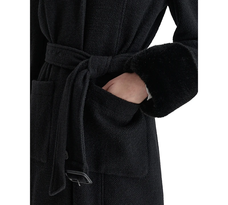 Dkny Women's Faux-Fur-Trim Single-Breasted Belted Coat