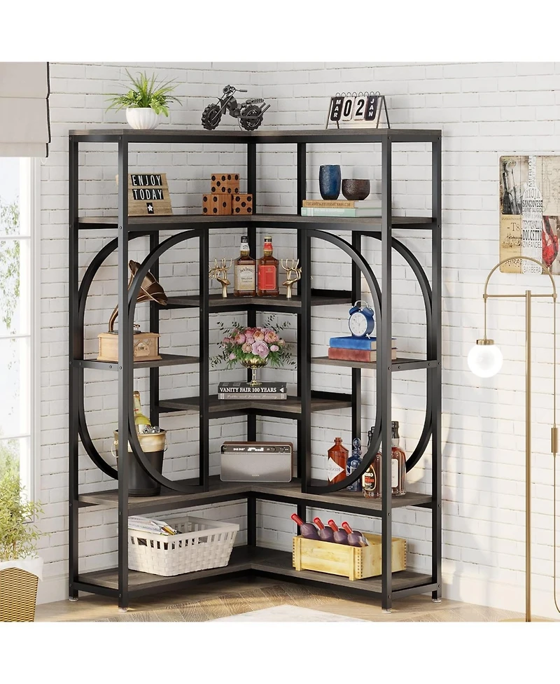 Tribesigns 7-Shelf Corner Bookshelf, Large Modern Bookcase, Tall L-shaped Shelf Stand Display Rack with Storage, Metal Frame for Living
