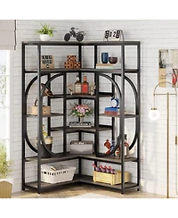 Tribesigns 7-Shelf Corner Bookshelf, Large Modern Bookcase, Tall L-shaped Shelf Stand Display Rack with Storage, Metal Frame for Living