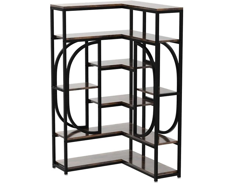 Tribesigns 7-Shelf Corner Bookshelf, Large Modern Corner Bookcase, Tall L-shaped Corner Shelf Stand Display Rack with Storage, Metal Frame for Living