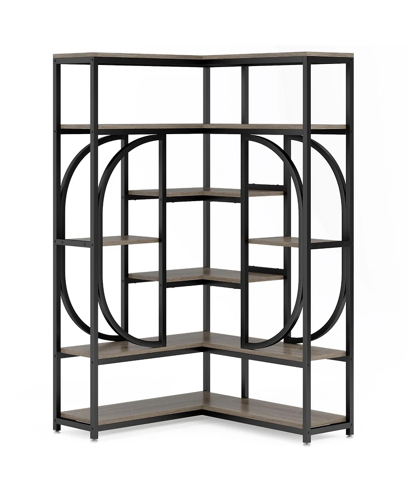 Tribesigns 7-Shelf Corner Bookshelf, Large Modern Bookcase, Tall L-shaped Shelf Stand Display Rack with Storage, Metal Frame for Living