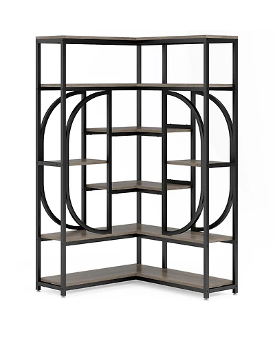 Tribesigns 7-Shelf Corner Bookshelf, Large Modern Bookcase, Tall L-shaped Shelf Stand Display Rack with Storage, Metal Frame for Living