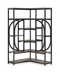 Tribesigns 7-Shelf Corner Bookshelf, Large Modern Bookcase, Tall L-shaped Shelf Stand Display Rack with Storage, Metal Frame for Living